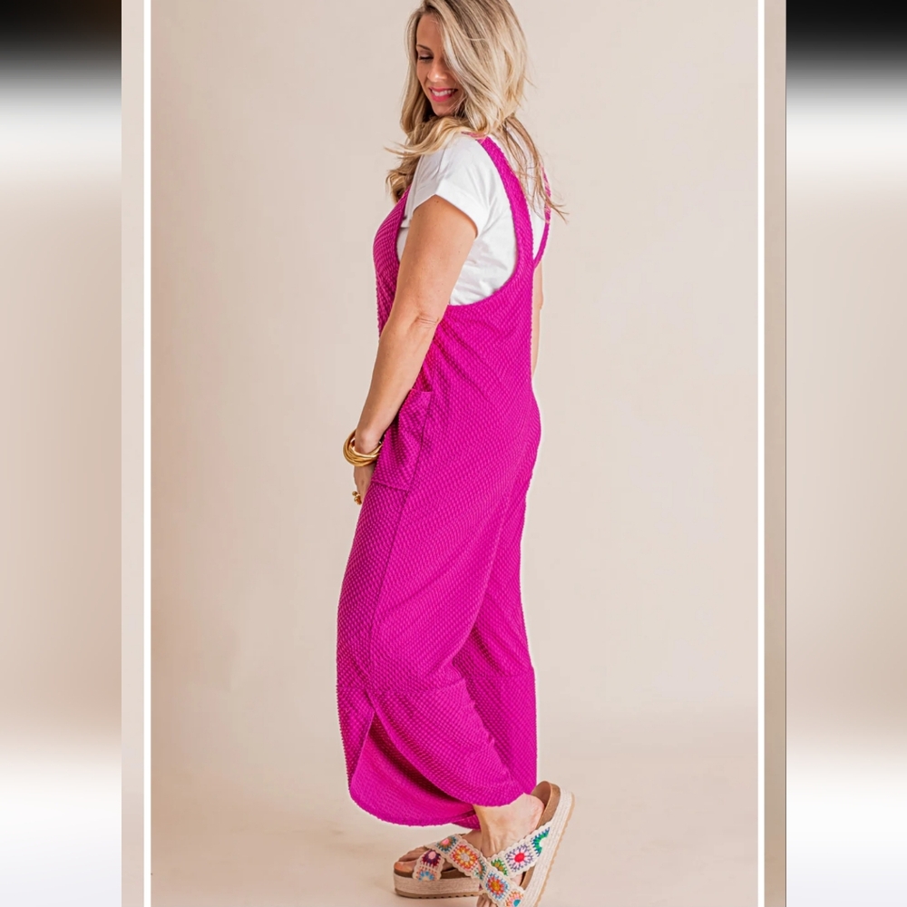 Ces Femme Waffle Textured Knit Jumpsuit in Magenta - L - Picture 3 of 7